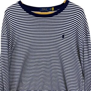 Polo Ralph Lauren Women's Long Sleeve Striped Shirt Top Navy White Large Pony